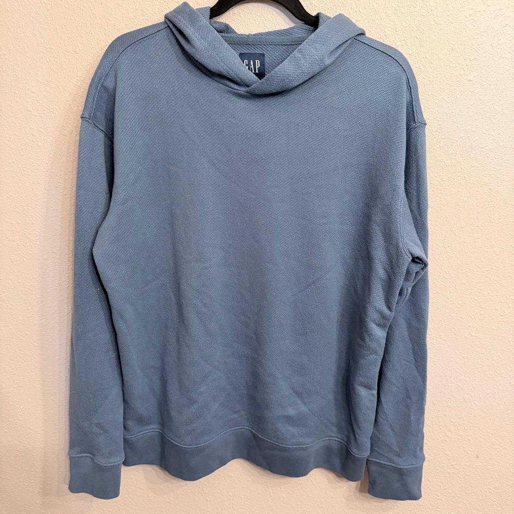Gap Mens Textured Waffle Knit Hoodie Blue Long Sleeve Sweatshirt Medium